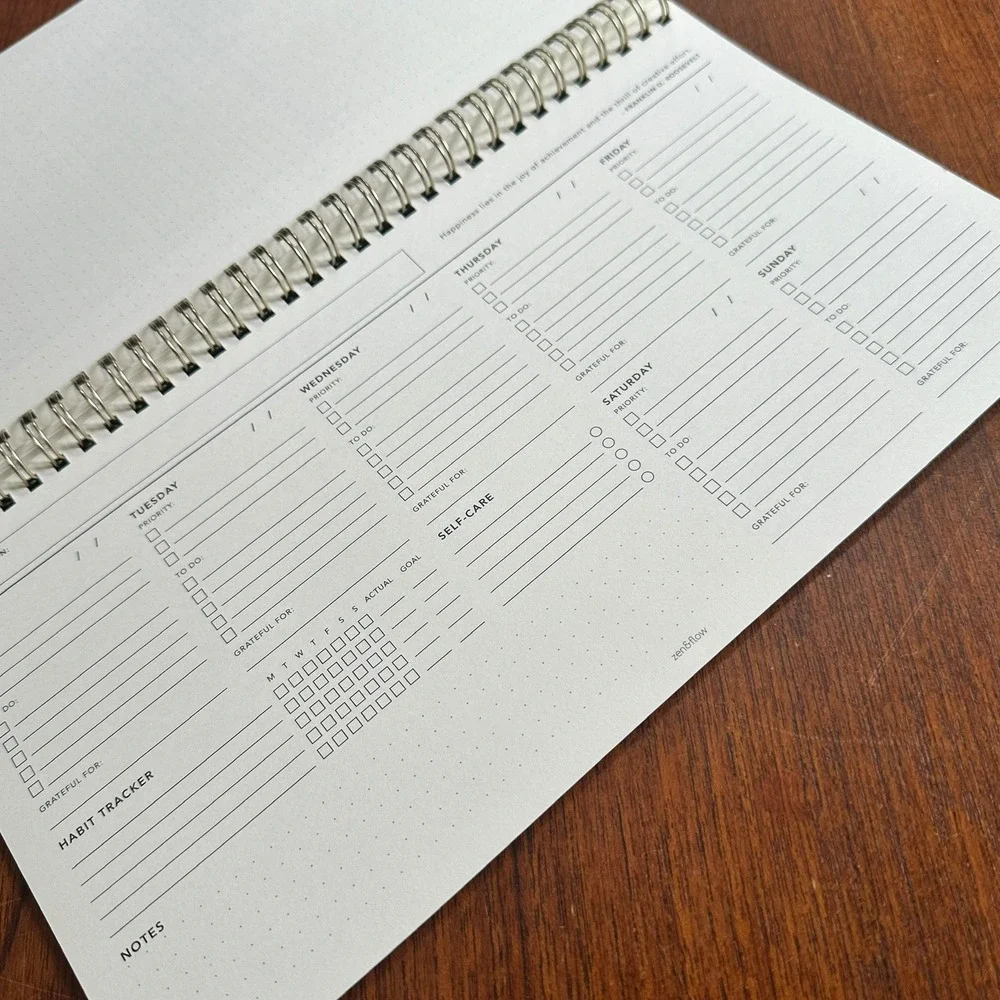 Zen&Flow Wellbeing and Productivity Weekly Planner Teal Gold Undated Minimalist